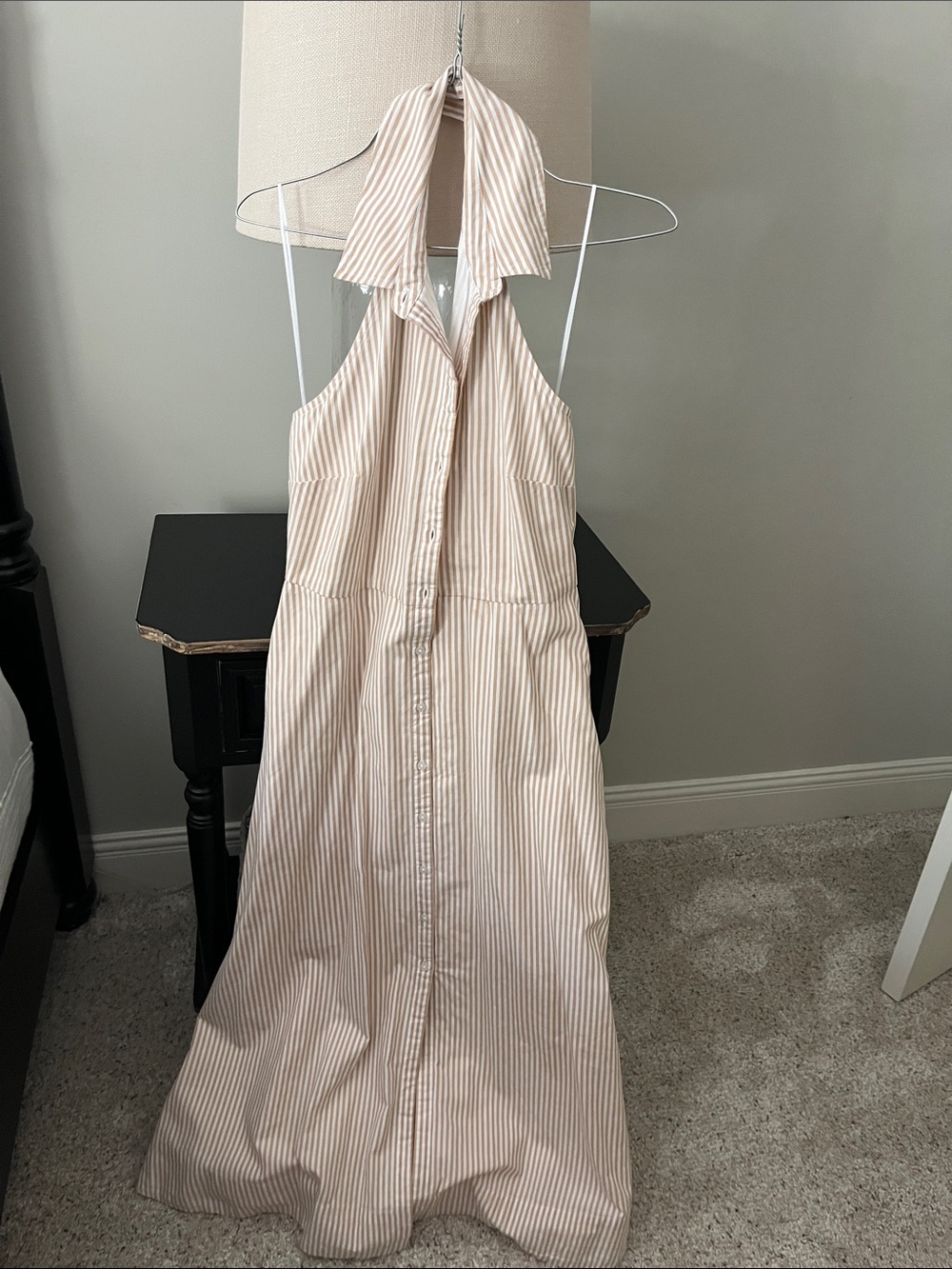 crown & ivy Beige and White Striped Halter Maxi Dress